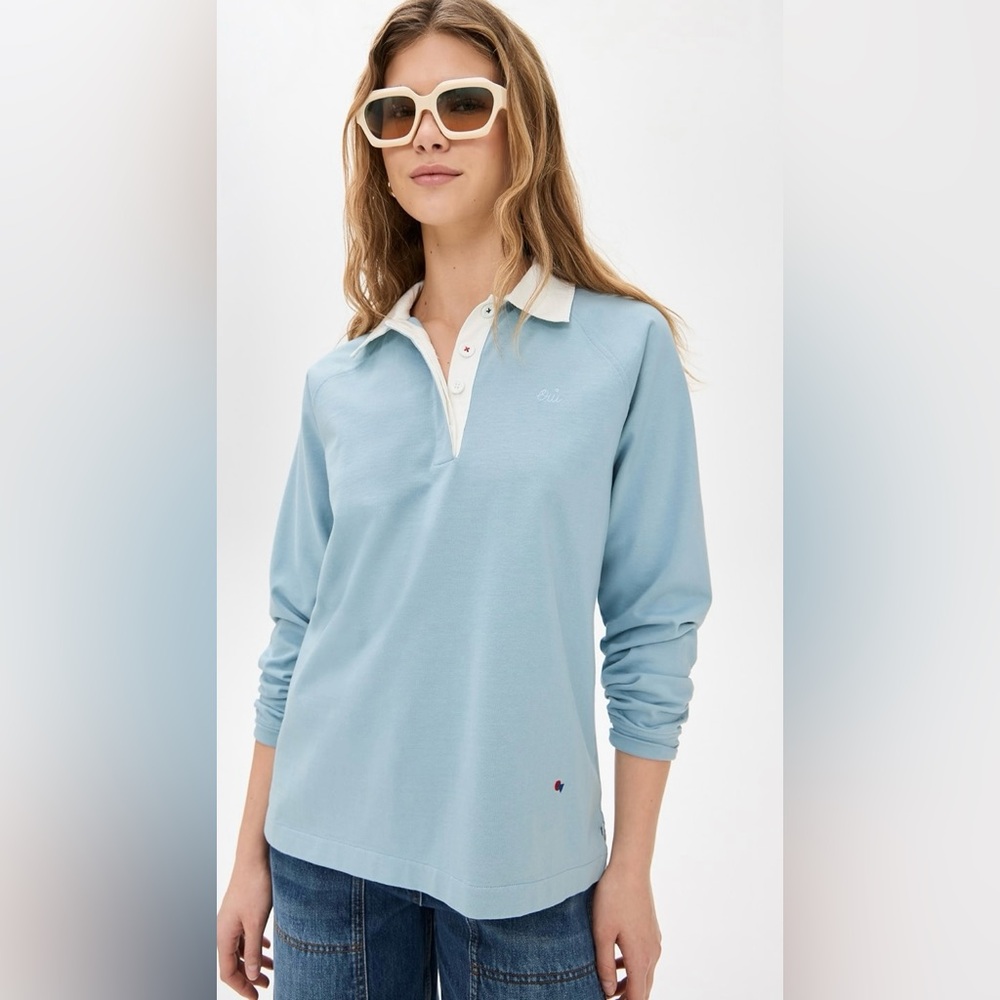 Clare V. Le Rugby Light Blue Long Sleeve Polo Shirt